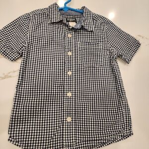 OshKosh B’gosh Boys 5T Blue White Gingham Button Up Shirt Short Sleeve Pocket